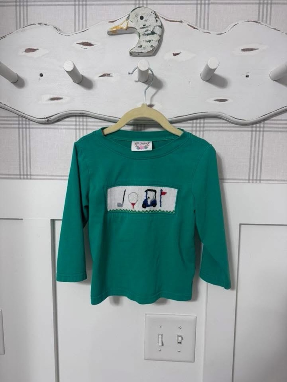 Boys green Smocked Golf Motif Long-Sleeve Top
